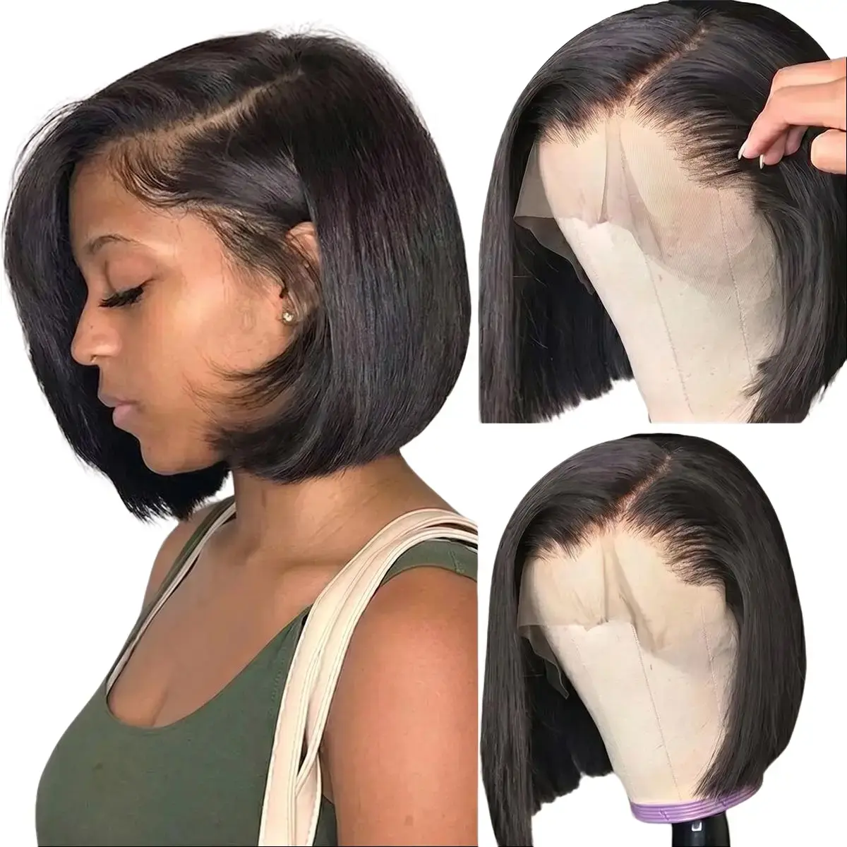WIGCHIC 13x4 Lace Full Frontal Bob Wig Human Hair Glueless 180% Density Pre-Plucked for Women Natural Look Summer Chic Style