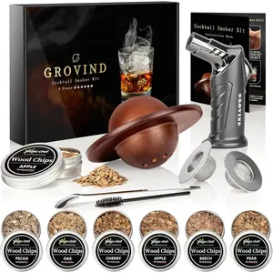 Whiskey Smoker Kit,Cocktail Smoker Kit with Torch,Bourbon smoker kit,Old Fashioned Smoker kit,Drink Smoker Infuser Kit with Wood Chips,Birthday Whiskey Bourbon Gifts for Men,Dad,Husband Bakeware Wooden