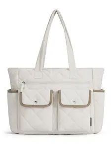 Women's Solid Quilted Tote Bag, Fashionable Large Capacity Shoulder Bag for Travel, Work, Gym, Shop, Casual Trendy Versatile High-quality Daily Commuting Bag, Casual Commuter Bag