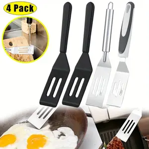 4-Piece Mini Brownies Serving Spatula Set - Stainless Steel & Silicone Nonstick Slotted Spatula for Kitchen, Cutting & Serving Desserts, Small Frying Pan, Cookie
