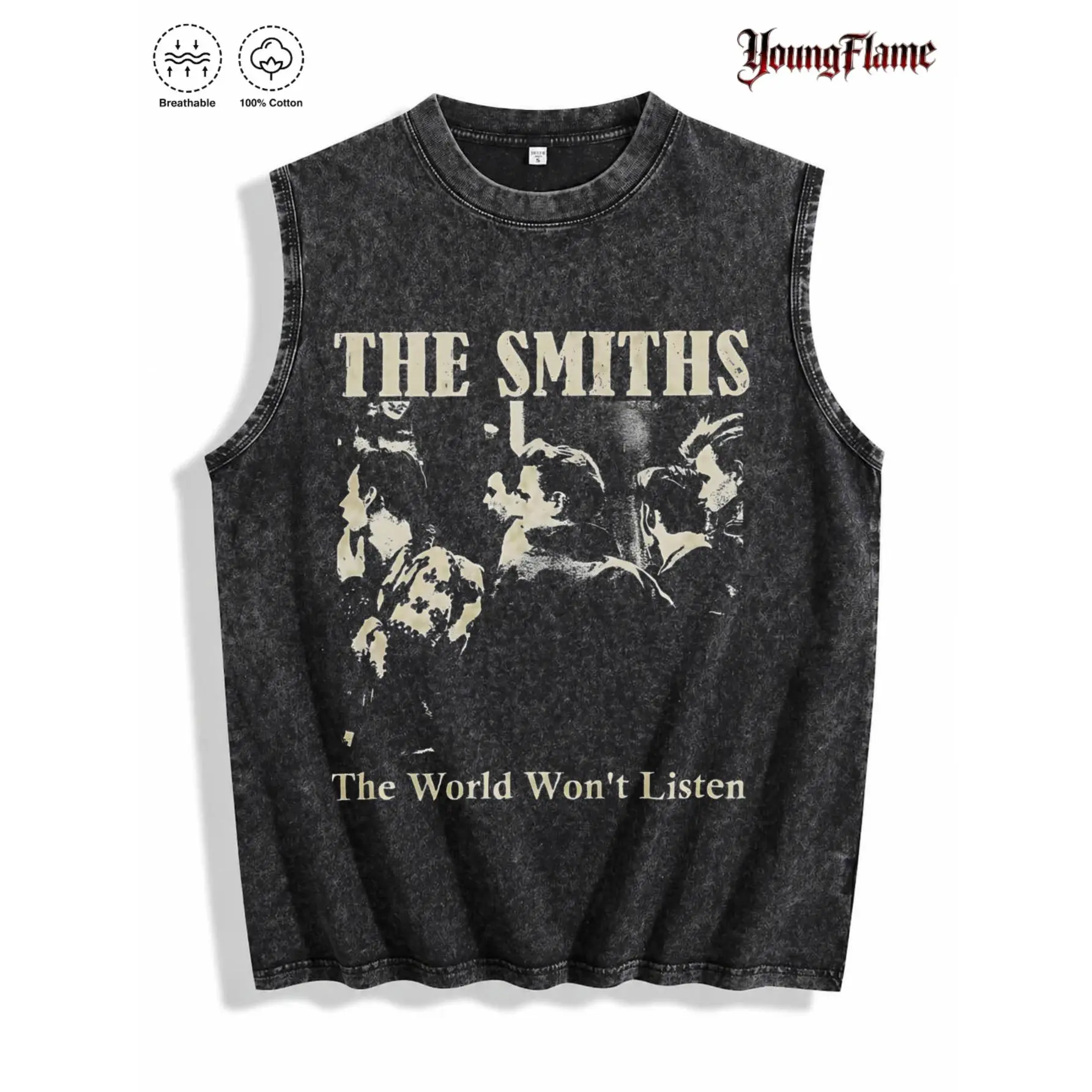 Men's 80s Retro Graphic Muscle Tee - Menswear Sleeveless Acid Wash Vest, Medium Length Clothes for Casual Gym, Party & Summer Festivals