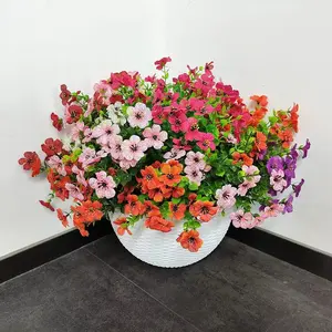 8 packs Artificial Flowers for Outdoor Indoor Garden Home Decoration, Plastic Faux Flowers, Faux Flower Daisy with Eucalyptus Leaves Fake Plants Greenery Boxwood Porch Patio