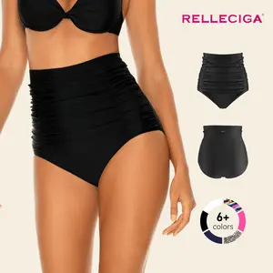 SwimWeek RELLECIGA Women's High-Waisted Polyamide Bikini Bottom, Tummy Control, Ruched, Full Coverage Swim Bottom for Sports & Outdoor Use, Ruched Bikini Bottoms