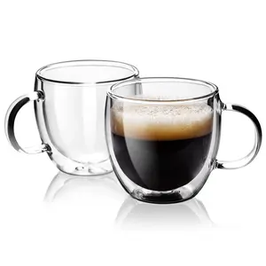 Double Wall Glass Espresso Cups 5oz/150ml, A set of 2 Double Wall Glass Espresso Cups 5oz/150ml, A set of 2
