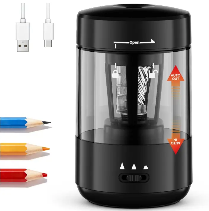 Electric Pencil Sharpener for Classroom, Fully Automatic, Black