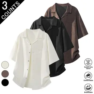 3-Pack Men’s Linen Blend Short Sleeve Button-Down Shirts, lightweight and breathable, perfect for casual wear, beach trips, summer outings, and everyday street style.