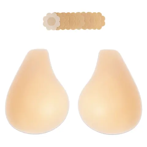 Women's Invisible Seamless Strapless Sticky Push Up Silicone Bra - Plain Solid Ultra-Thin Minimalist Nipple Covers, Waterproof, No Slippage, Ideal for Deep V Neck Evening Dress Low-Cut Clothes