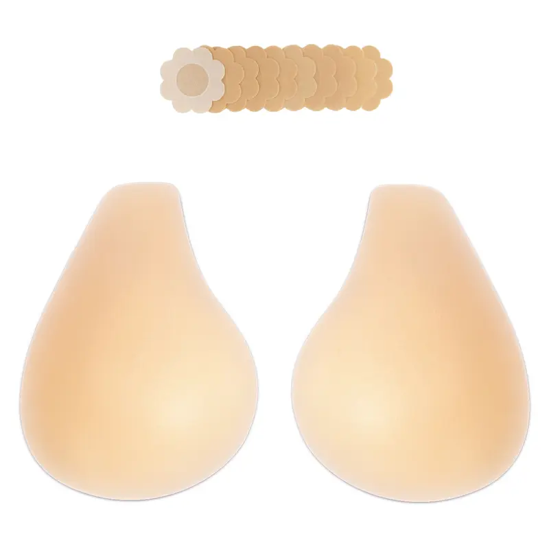 Women's Invisible Seamless Strapless Sticky Push Up Silicone Bra - Plain Solid Ultra-Thin Minimalist Nipple Covers, Waterproof, No Slippage, Ideal for Deep V Neck Evening Dress Low-Cut Clothes