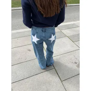 Vintage Y2K Hot Girl Back Pentagram Jeans Color Block Patchwork Casual Pants Womenswear Bottom Trouser Denim Streetwear Geometric Light Blue patch  pants