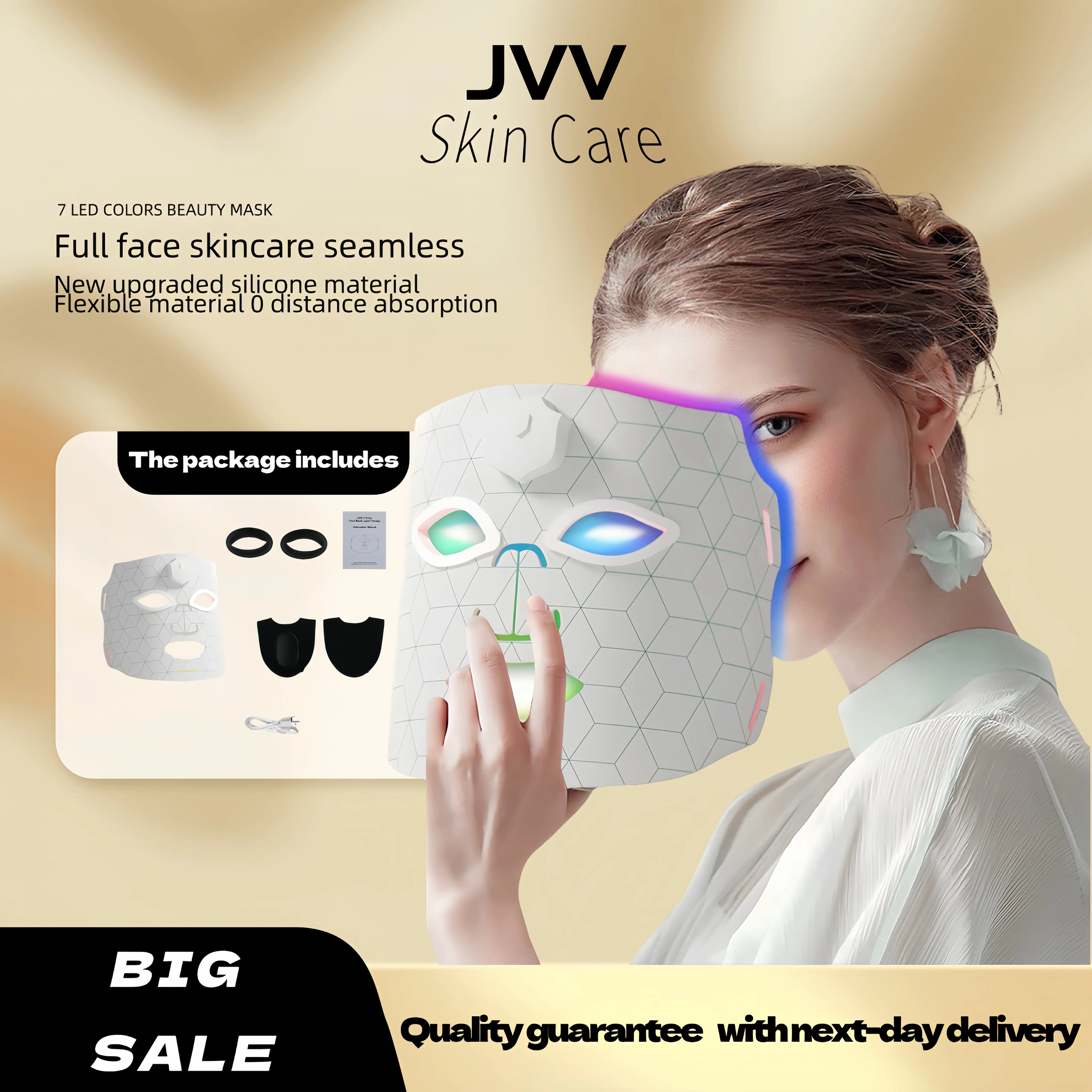 JJV 7 Colors Led Light Therapy Facial Mask, Face Light Therapy Mask for Face, Reduce Wrinkles Smooth Skin, Infrared Light Skin Rejuvenation