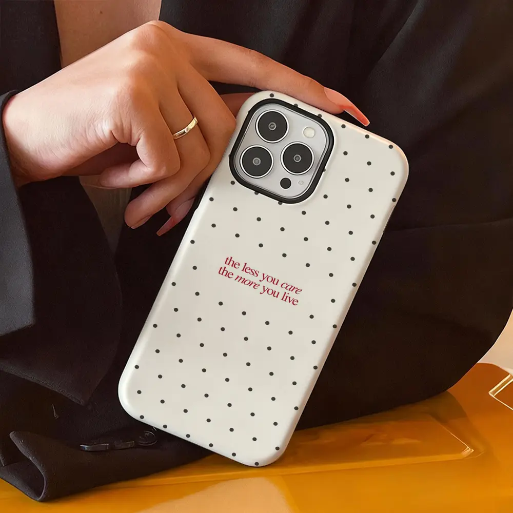 Simple polka dot English phrase design pattern, durable and shockproof glossy two-in-one phone case, suitable for iPhone 17, 16, 15, 14, 13, 12, 11, X, Samsung and other series models. Can be given as a holiday gift to friends or family.