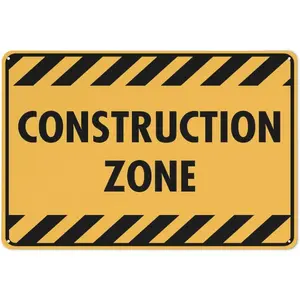 Construction Zone Sign 12\u201dX8\u201d Metal Signs Aluminum Sign Pre-Drilled Holes For Easy Mounting Indoor Or Outdoor Use For Fence Door Or Gate