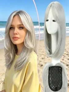 🔥Silver Grey Clip-In Hair Topper with Bangs! Instant Volume & Thinning Hair Coverage. Seamless Natural Blend, Secure Clips, Easy 10s Install. Perfect Hairpiece for Summer✨ #HairTopper #ClipInExtensions