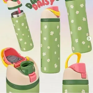 Daisy Flower Owala Water Bottle – Cute Green Floral Insulated Tumbler with Straw Lid, Aesthetic Summer Travel Cup for School Gym Everyday Use