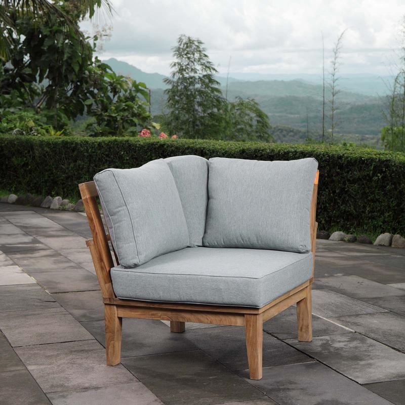 Marina Outdoor Patio Teak Corner Sofa in Natural Gray
