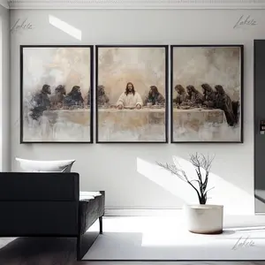 The Last Supper Oil Painting Print, Jesus Set of 3, Leonardo Da Vinci Parable LDS Bible Renaissance Christian Faith Shepherd (Unframed)
