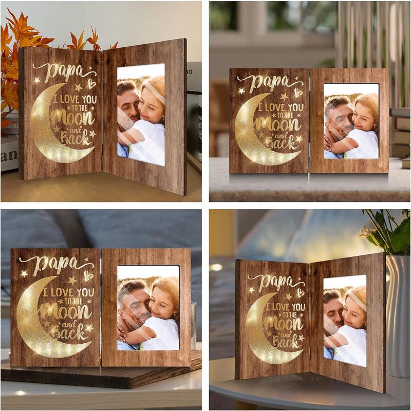 Papa Fathers Day Gift, Gifts for Papa from Grandkids for Fathers Day, Brown Glowing 4x6 Papa Picture Frame for Wall/Tabletop