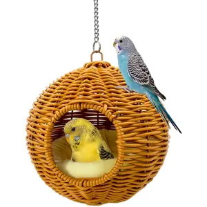 Steel Frame Bird Nest for Cage, Washable Small Bird Bed Hammock Hideout Warm Sleeping House Hut for Parakeet Lovebird Canary Budgie