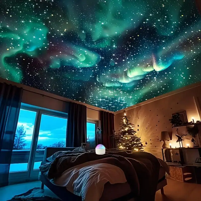 Aurora Projector Night Light, USB Powered Starry Sky Projector Lamp with Remote Control, Adjustable Desktop Lamp for Bedroom, Living Room, Home Theate