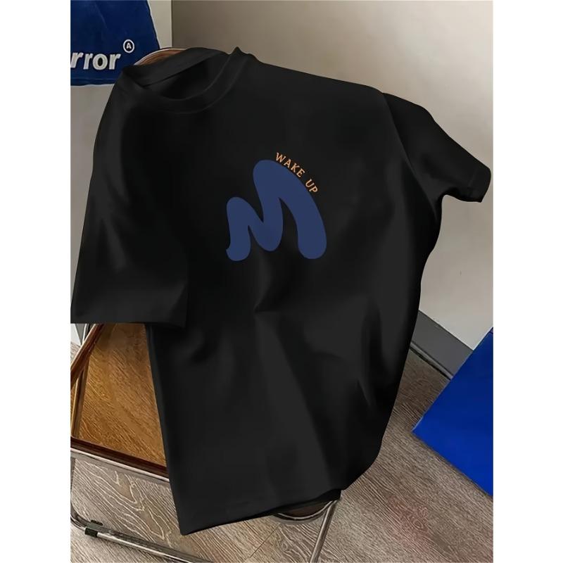 Minimalist "Wake Up" Abstract M Graphic Men's Oversized T-Shirt | Aesthetic Casual Streetwear Y2K Vibe Trendy Graphic Tee