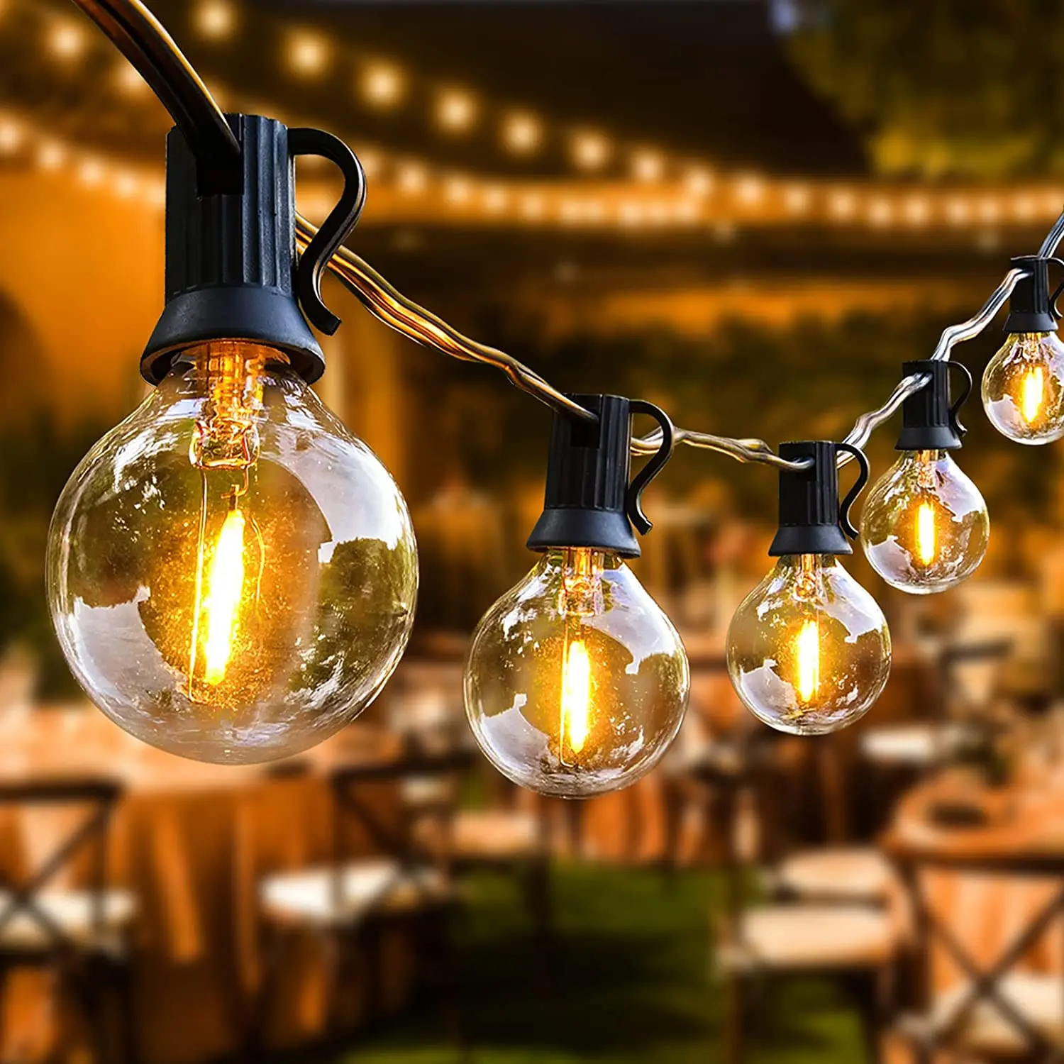 YI LIGHTING - Outdoor String Light with Globe LED Bulbs Weatherproof for Patio Backyard Garden Porch Lawn Party