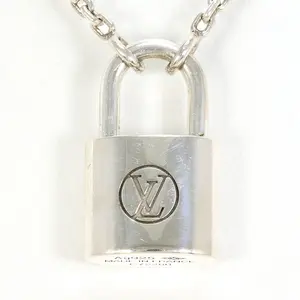 Pre-owned Louis Vuitton Sterling Silver 925 (Ag925) Small Leather Goods Silver Lockit 925 Silver Necklace
