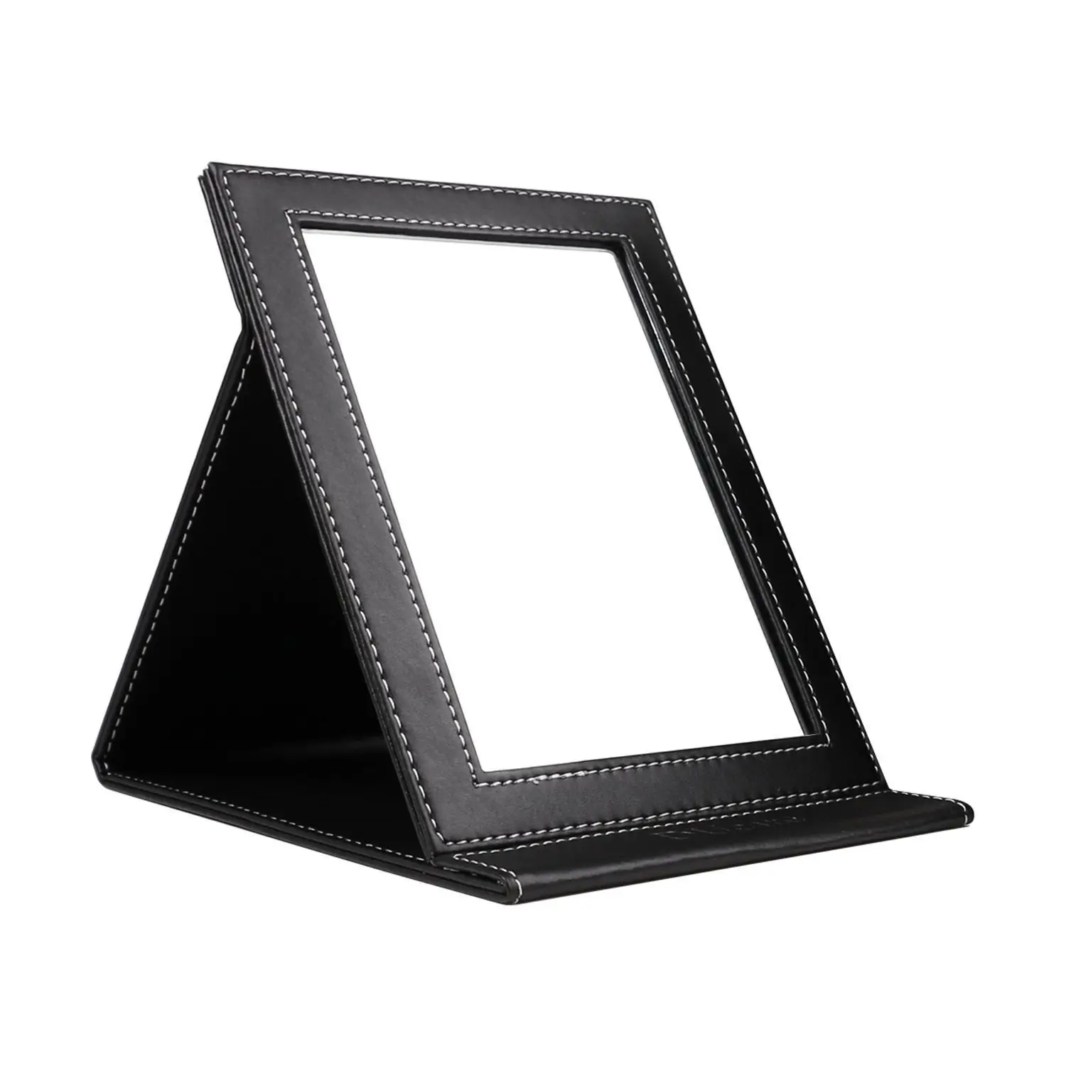 Elegant Folding Rectangular Ultrathin Glass Vanity Mirror with PU Stand - Handheld, Adjustable, Portable for Travel, Home - Gift with Box