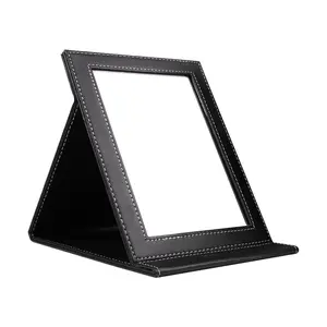 Folding Mirror Portable Travel PU Portable Adjustable Rectangular Ultrathin Vanity Mirror with Stand, for Travel, Camping,Home