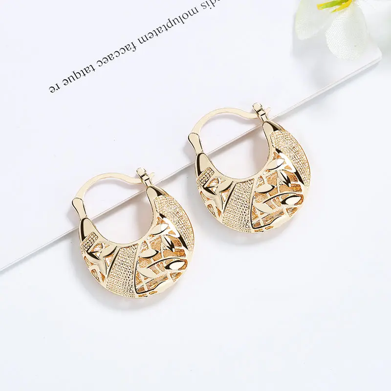 18 Karat Layered Real Gold-Plated Round Basket Hoop Earrings, Earrings for Women #42, Earring For Women