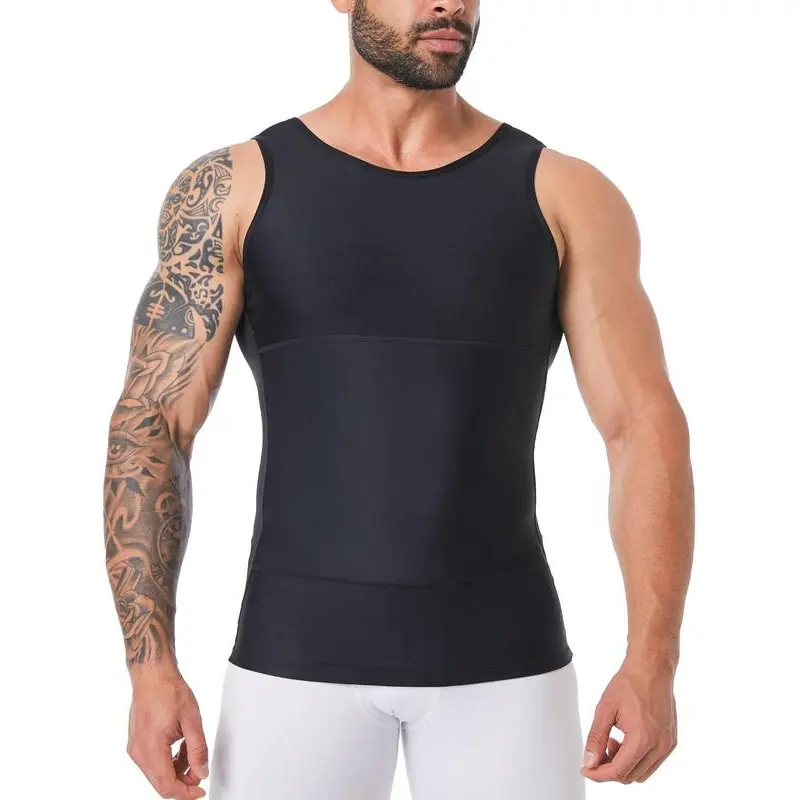 Men's 1 Piece Plain Compression Tank Top, High Stretch Seamless Shapewear Top, Tummy Control Shaper for Men, Casual Comfy Men's Shapewear for All Seasons