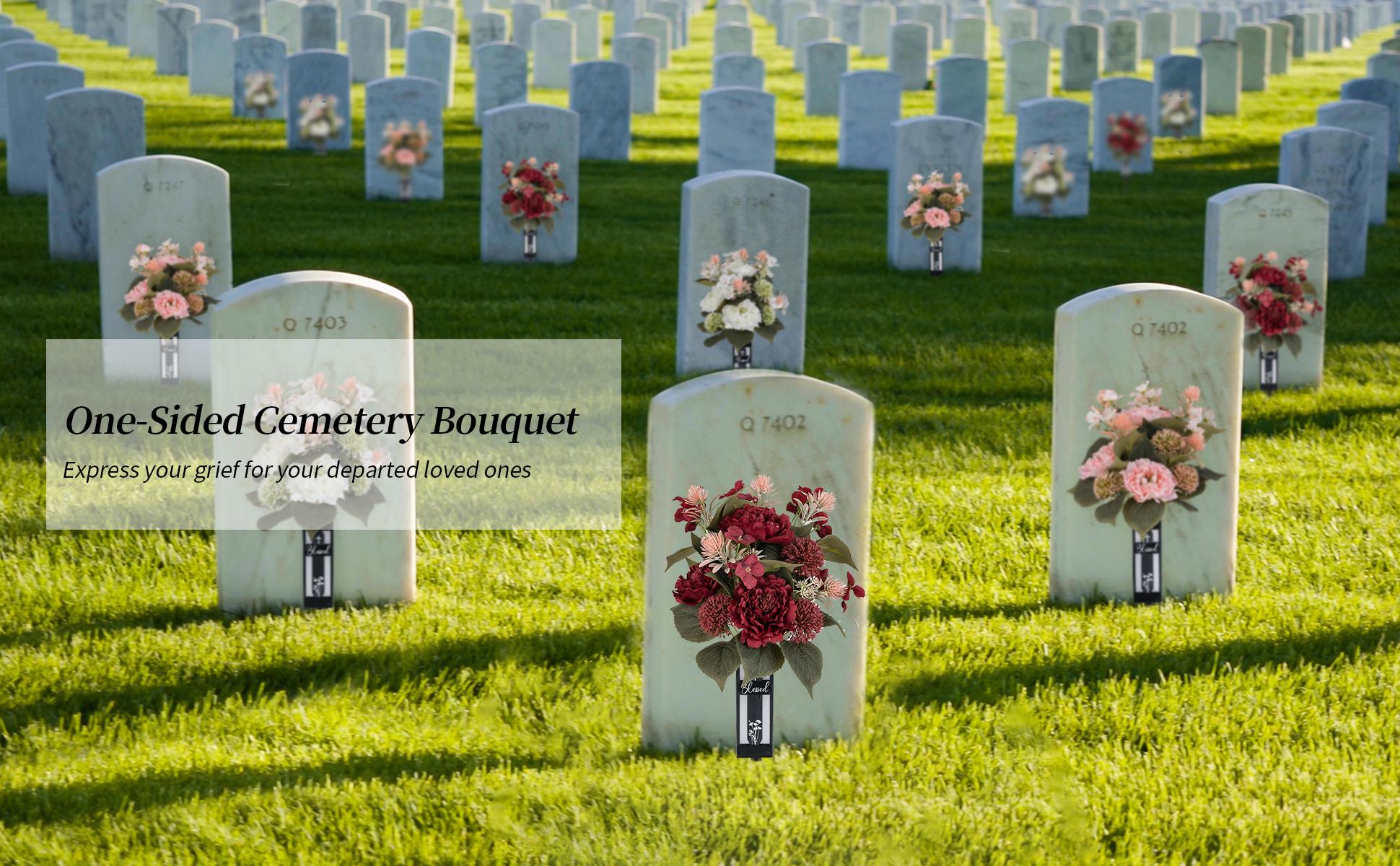 Mother's Day & Memorial Day Cemetery Flowers for Grave - Peony Grave Decorations with Vase, Lifelike Outdoor Artificial Flowers, UV Resistant & Maintenance-Free