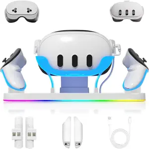 Dock for  Quest3/3S, 18W  Charger with 2 Rechargeable , 8 LED Lighting Modes, USB-C  Accessory for Oculus  Quest 3/3S, Support Elite/  Strap