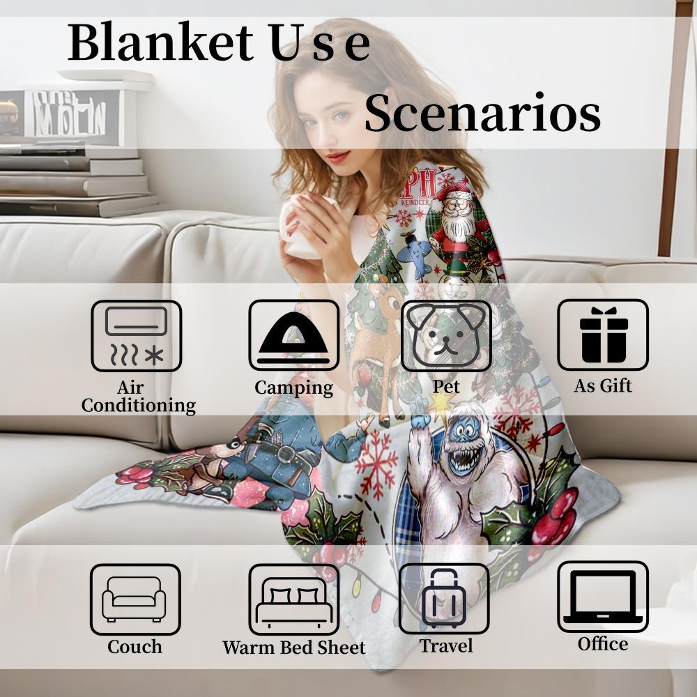 Rudolph the Red - Nosed Reindeer Christmas - Themed Blanket| Sofa Binging Throw, AC Home Blanket, Outdoor Picnic Vibe For Christmas party decor, winter family movie nights, New Year gathering decor Ideal for Christmas, New Year's Day, New Year