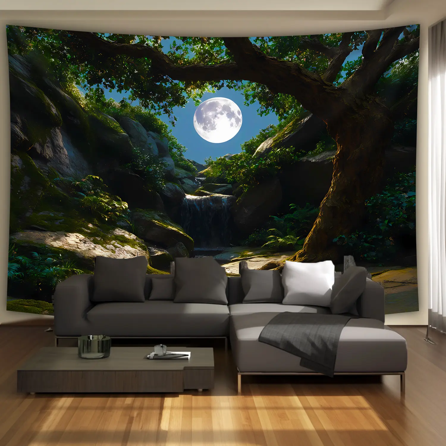 1pc Ultra Large Peaceful Forest Lake Moon Landscape Tapestry - HD ...