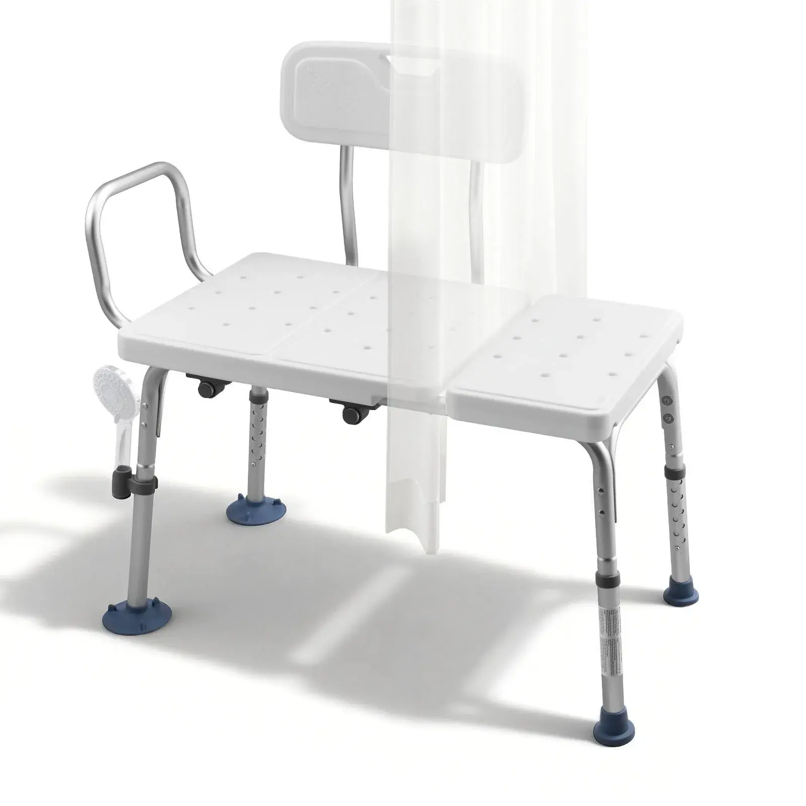 Heavy-Duty Tub Transfer Bench for Bathtub, 400 lbs Capacity Bathroom Stool with Arm, Backrest, Curtain Slot, Height-Adjustable Shower Seat for Seniors & Disabled
