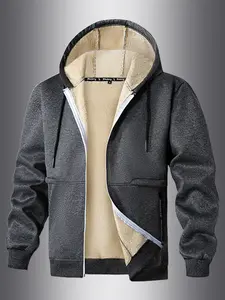 Men's Fleece Hoodie Jacket with Zipper Design, Casual Long Sleeve Pullover for Fall & Winter, Comfortable Knitwear for Outdoor Activities, Casual Fashion Jacket