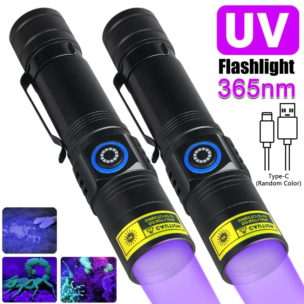 VASTFIRE 365nm 5W LED UV Blacklight Flashlight - Type-C Rechargeable Aluminum Alloy Handheld Led Flashlights, Portable Detector with UV Filter for Urine Detection, Currency Scanning, Blacklight Flashlights