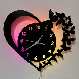 Colorful LED Vinyl Wall Clock Heart Design, Creative Decorative Clock, Silent Operation, Ideal for Living Room Bedroom Kitchen Office Decor, Perfect Gift