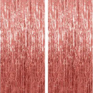 2pcs Wave Rain Curtain Decorations, Aluminum Foil Backdrop for Birthdays, Ribbon Ballroom Dance Party Supplies