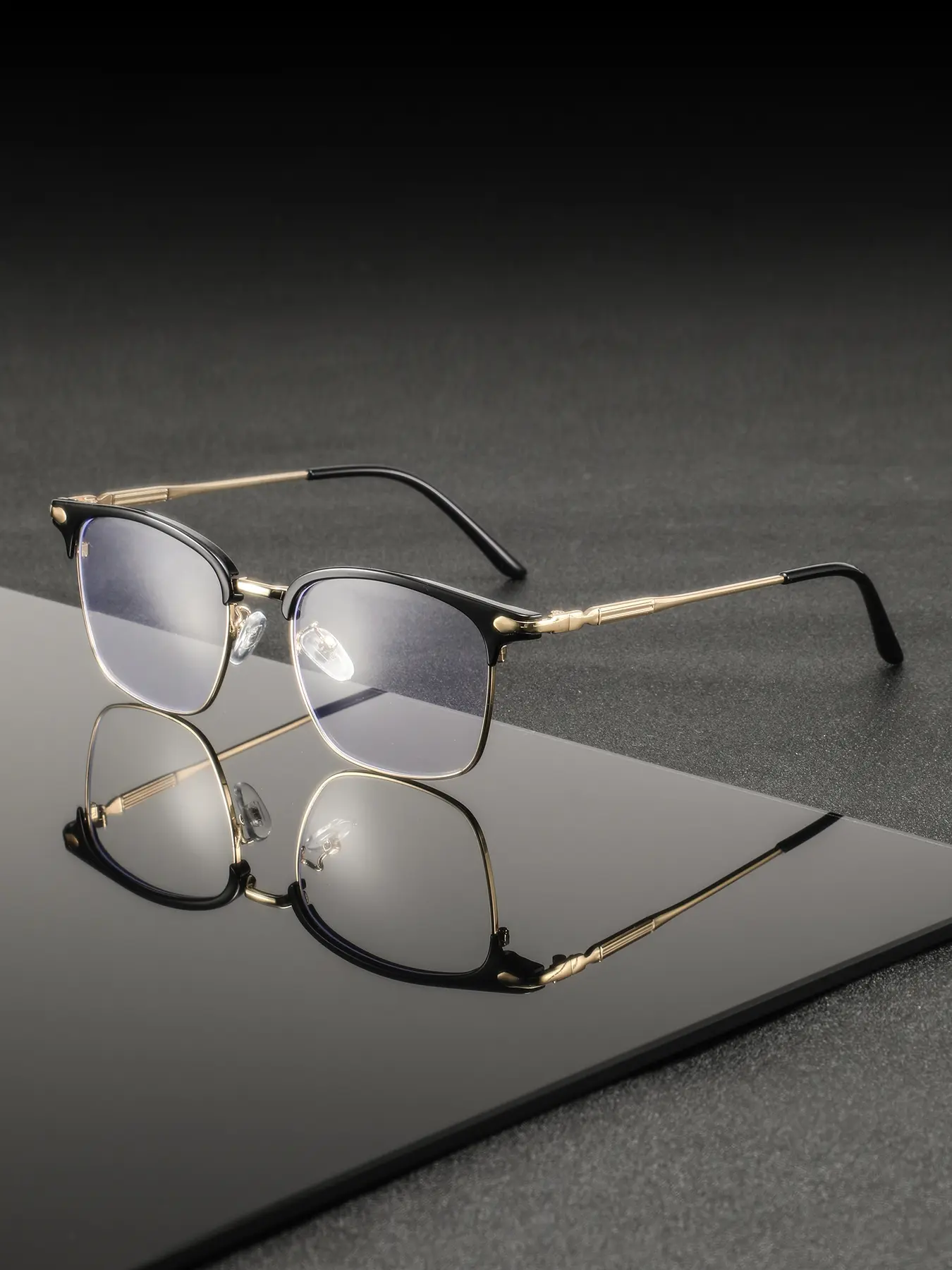 Men's Metal Browline Half Frame Glasses, High-Quality Fashion Flat Mirror, Decorative Glasses, Elegant Narrow Design, Vintage Style, Versatile Accessory, Semi Frame Eyeglasses