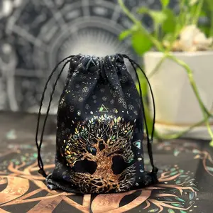 Tree Of Life Pattern Drawstring Coin Purse, 1 Count Vintage Style Storage Bag, Reusable Fabric Storage Bag for Travel & Fitness
