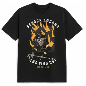 100% Cotton - Search Around And Find Out Firefighter Skeleton Graphic T-Shirt Vintage Fire Gear Streetwear Tee for Men ,t shirt for men graphic tee