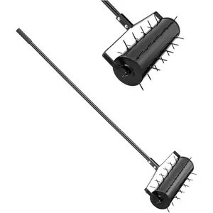 VEVOR Rolling Lawn Aerator, 18 - inch Heavy - Duty Manual Rolling Aerator Lawn with Detachable Handle and 27 Iron Spikes, Rolling Lawn Aeration Tool for Garden Patio Yard Compacted Soils and Lawns, Black