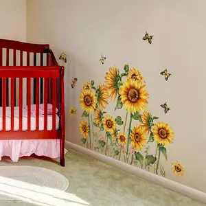 Sunflower & Butterfly Pattern Wall Sticker, 1 Count Self Adhesive Wall Decal, Decorative Sticker for Home Bedroom Living Room, Ornaments