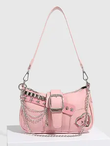 Fashionable Y2k Style Chain & Heart Design Underarm Bag, Stylish All-match Shoulder Bag, New Fashion Zipper Star Design Shoulder Bag for Women, Heart Studded Bag