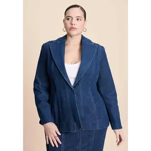 ELOQUII Women's Plus Size Seamed Denim Peplum Blazer