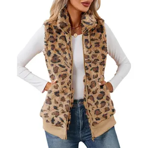 Womens Fuzzy Fleece Vest, Casual Warm Sleeveless Zip Up Sherpa Vest Jacket with Pockets for Fall/WinterGift