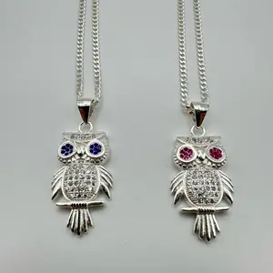 Owl Pendant Necklace 925 Sterling Silver For Women Girls Jewelry Gifts With 20Inch Cuban Chain silver jewelry
