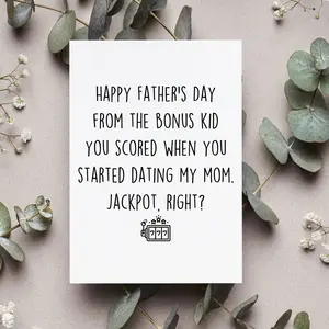 Happy Father’s Day From Your Bonus Kid Card, Funny Stepdad Father’s Day Card, Bonus Dad Greeting Card, Stepfather Gift from Step Son or Step Daughter, Folded Card with Envelope