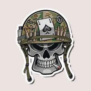 Army Skull Sticker, Military Helmet Skeleton Decal, Bullets and Playing Card Sticker, Tactical Vinyl Sticker for Laptop Car Gear, Laptop Water Bottle Decal Sticker